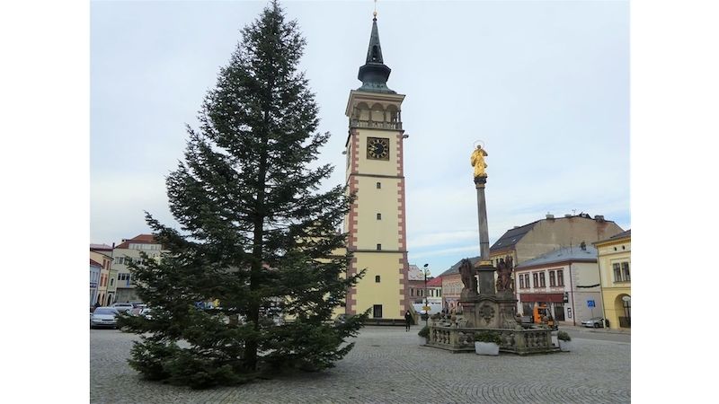 Historické centrum Dobrušky už zdobí vánoční strom