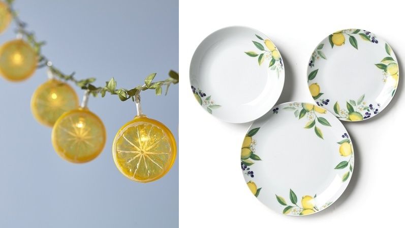 Prostor vyzdobte LED řetězem s motivem citronů a zákusky podávejte na stylových talířích.