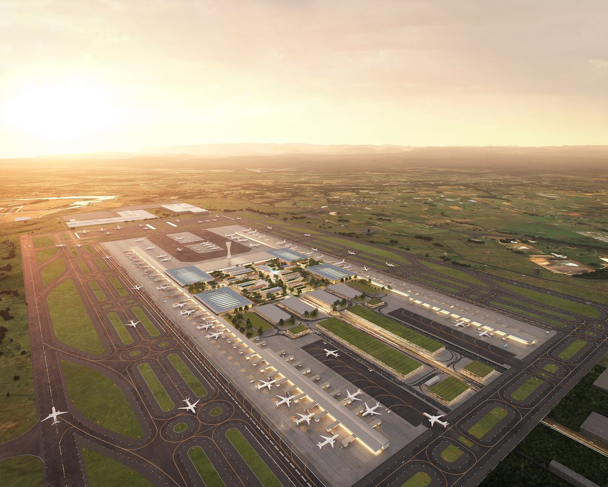 Návrh nového letiště na západě Sydney má čisté geometrické linie.