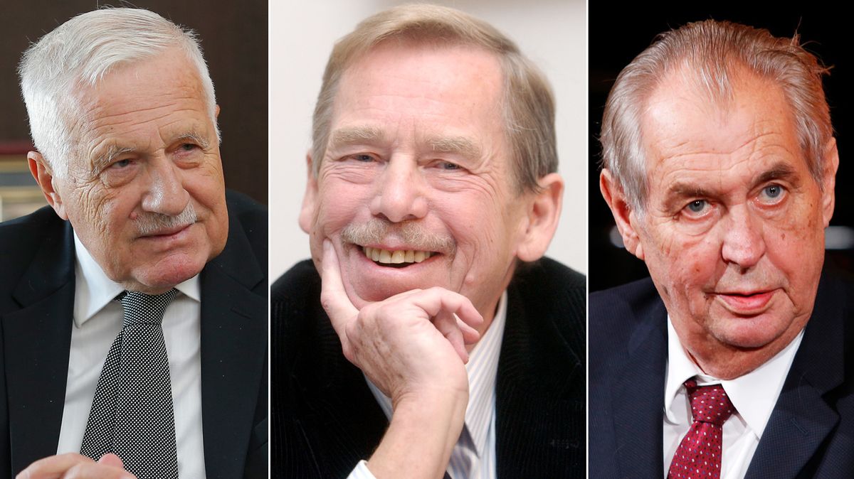 Zleva Václav Klaus, Václav Havel a Miloš Zeman.