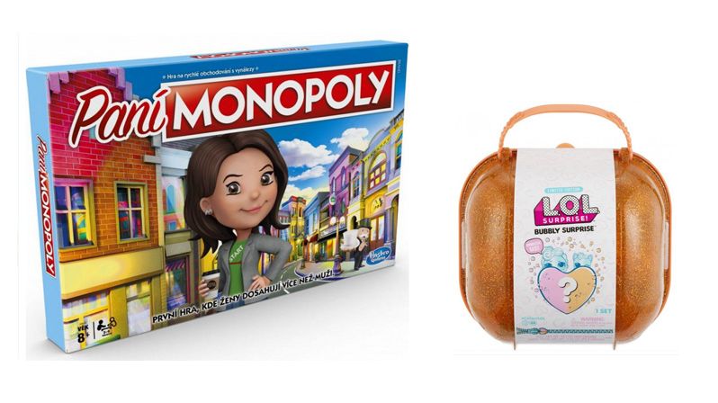 Společenská hra Monopoly ženská edice, Sparkys 569 Kč; L.O.L. Surprise Bublající překvapení - panenka a zvířátko s vodním překvapením, které jsou uschovány v šumivém srdíčku, Sparkys, 789 Kč