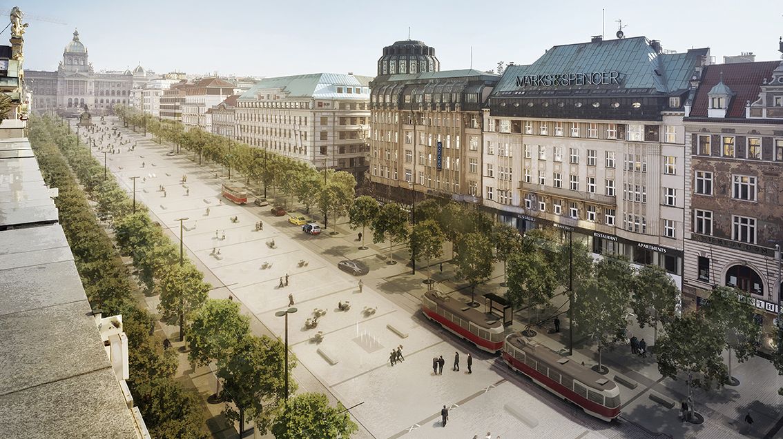 Vizualizace Václavského náměstí po rekonstrukci.