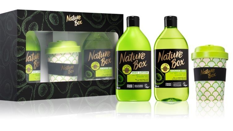 Nature Box Avocado - vyživující tělové mléko, pečující sprchový gel a hrnek