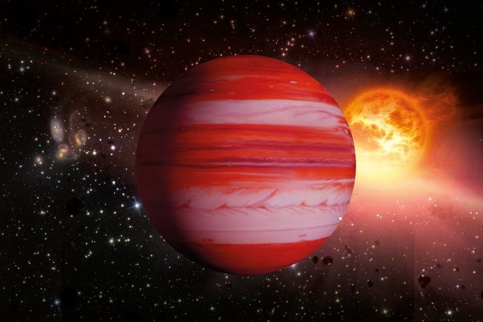 Rudá planeta jupiterového typu s hvězdou, pro které se našla česká jména.