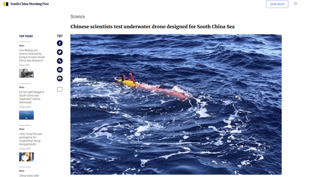 Čína vyvinula podvodní „dron“ určený pro Jihočínské moře