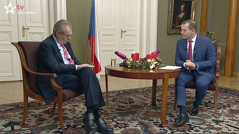 Prezident Miloš Zeman v rozhovoru s Jaromírem Soukupem v pořadu Týden s prezidentem na TV Barrandov
