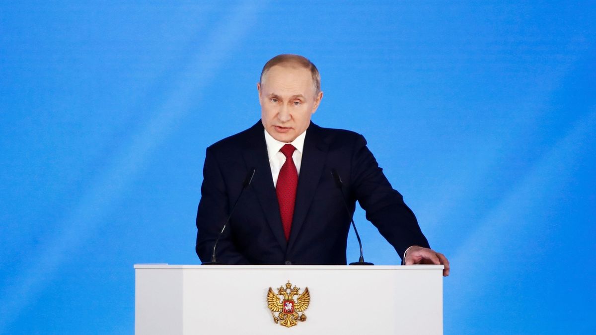 Vladimir Putin při výročním projevu.  