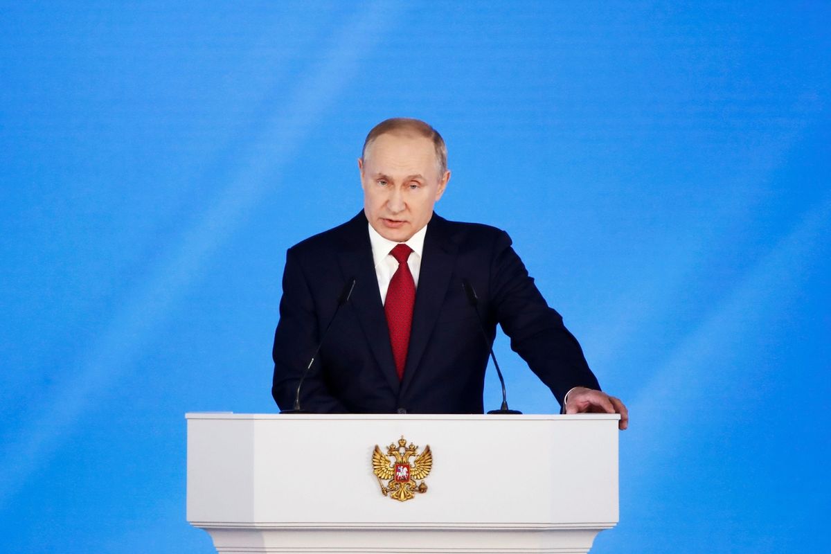 Vladimir Putin při výročním projevu.  