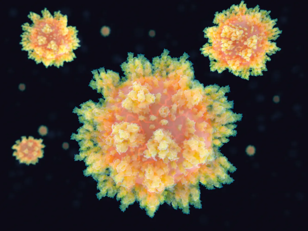 Ilustrace koronaviru SARS-CoV-2.