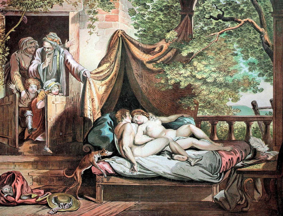 Láska, vášeň patří k lidem odedávna. Takto vyobrazil dva milence J. A. Ramberg v roce 1799.