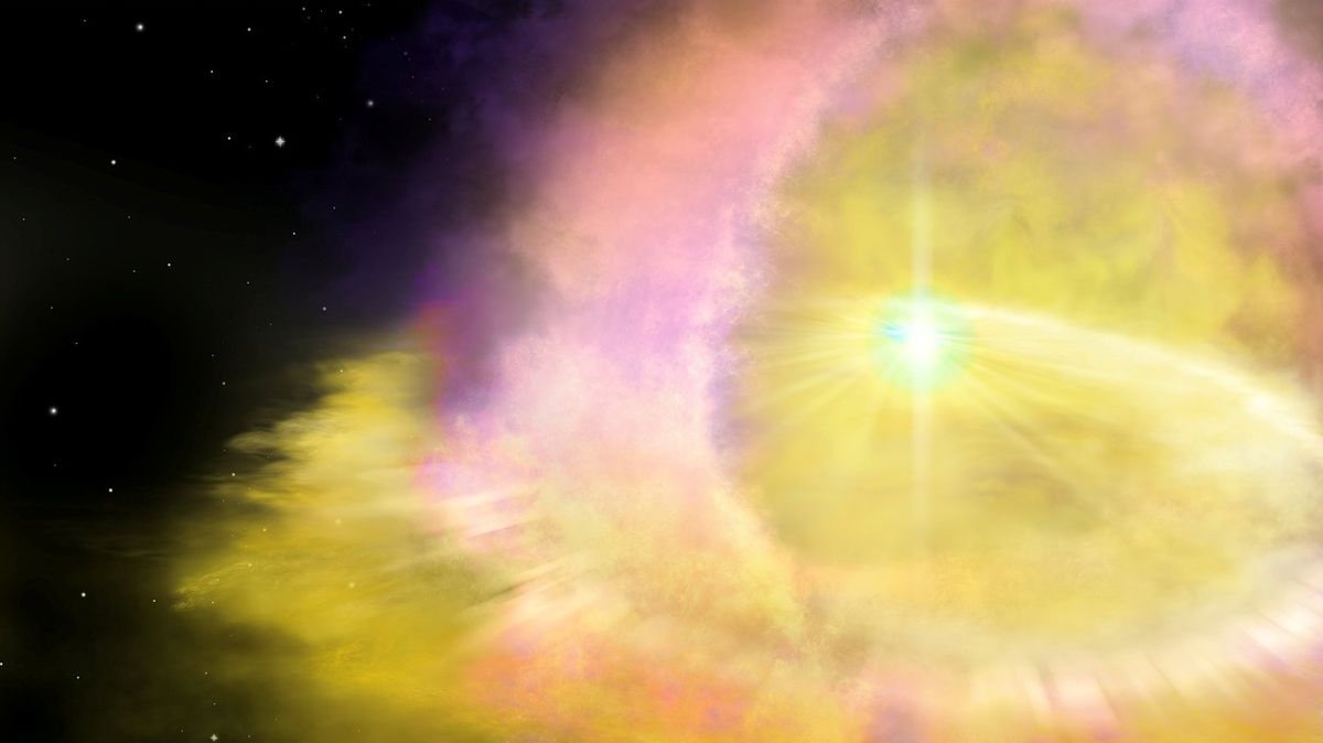 Umělecká představa výbuchu supernovy SN2016aps