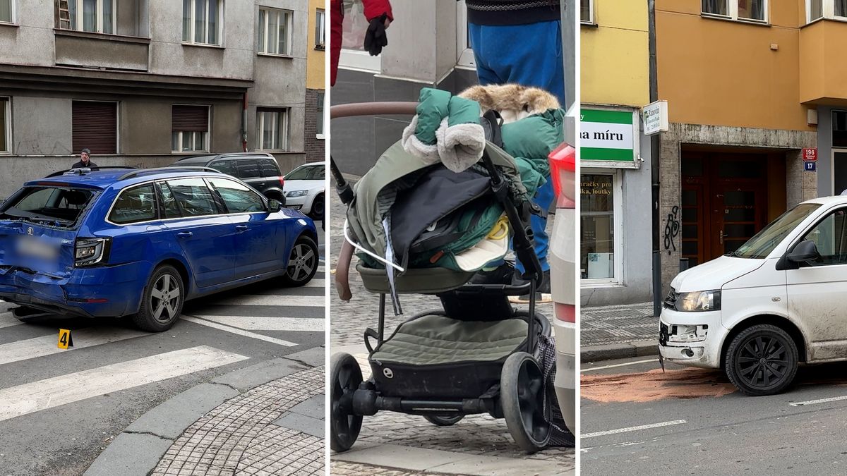 Dítě v kočárku utrpělo těžké zranění při střetu dodávky s autem v Praze