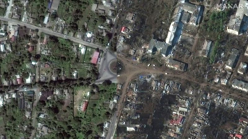 Satelitní snímky ukazují zkázu ukrajinských měst