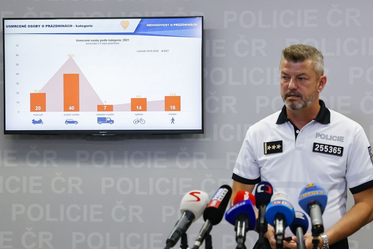 Ředitel služby dopravní policie Jiří Zlý na tiskové konferenci k plánovaným prázdninovým akcím v oblasti silničního provozu.