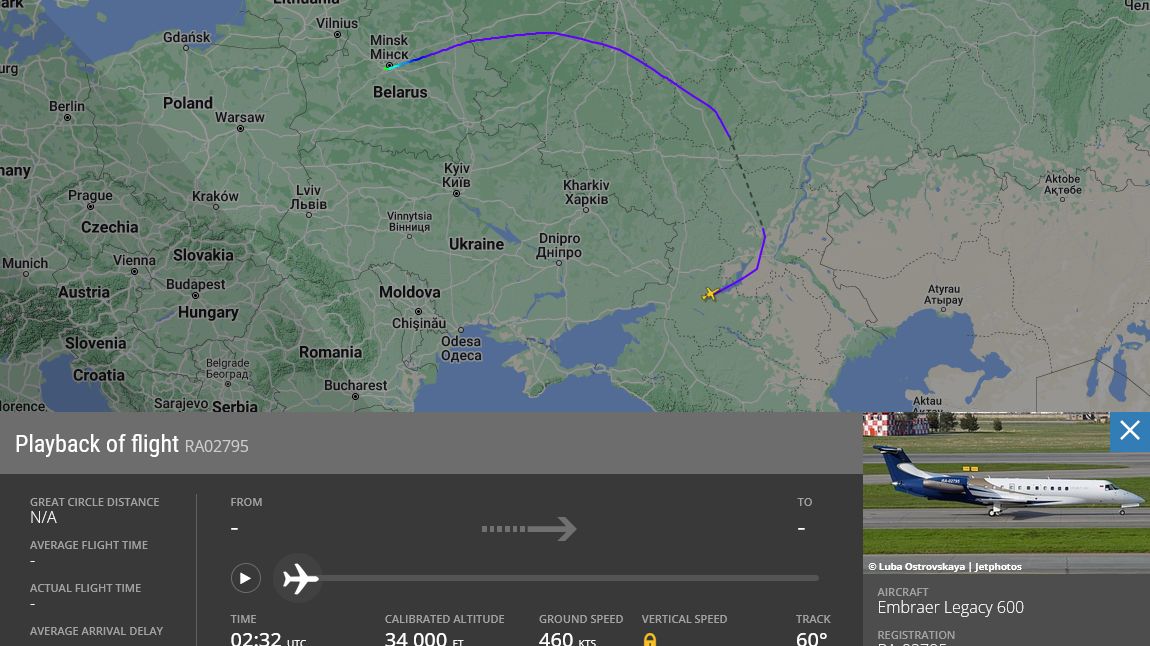 Prigožinovo letadlo přistálo u Minsku