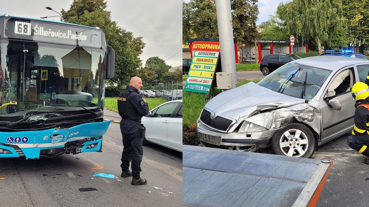 Řidič vjel z vedlejší ulice do cesty autobusu v Ostravě, osm lidí se zranilo