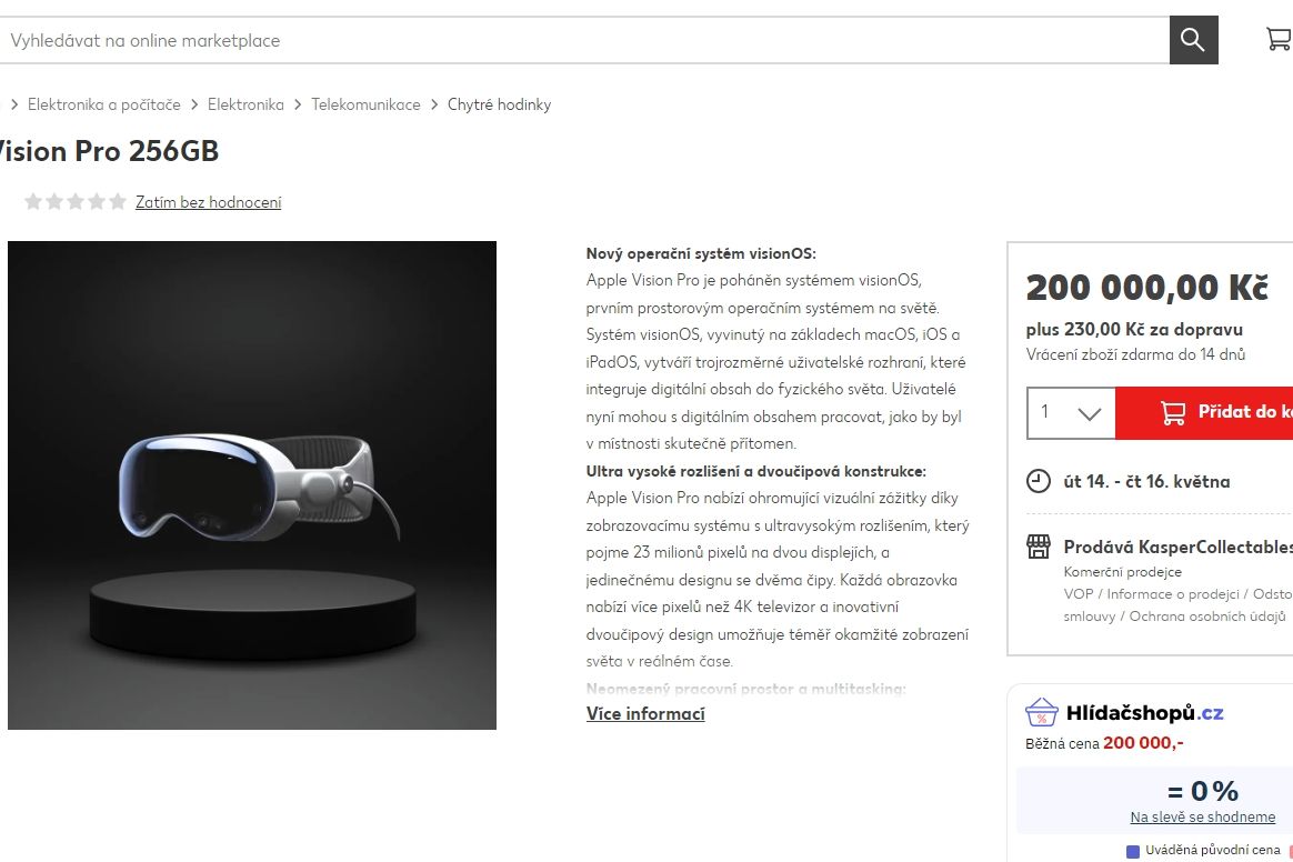Klidně i za 200 tisíc Kč. Překupníci šponují ceny brýlí Apple Vision Pro
