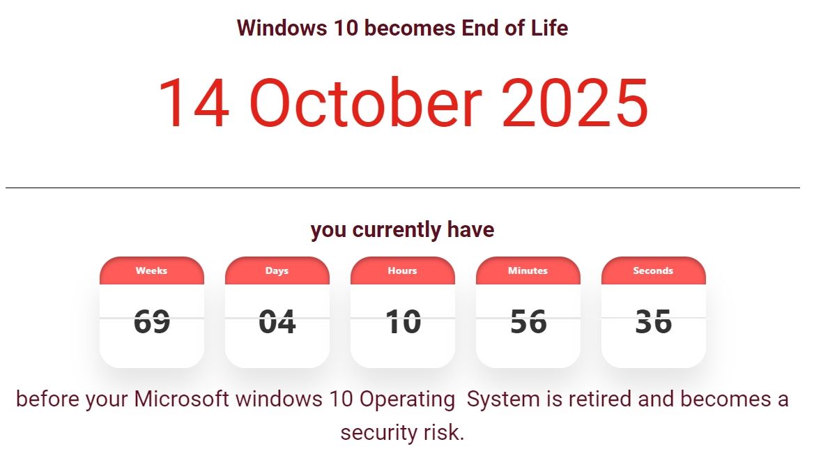 Zbývá 69 týdnů. Odpočet varuje před koncem Windows 10