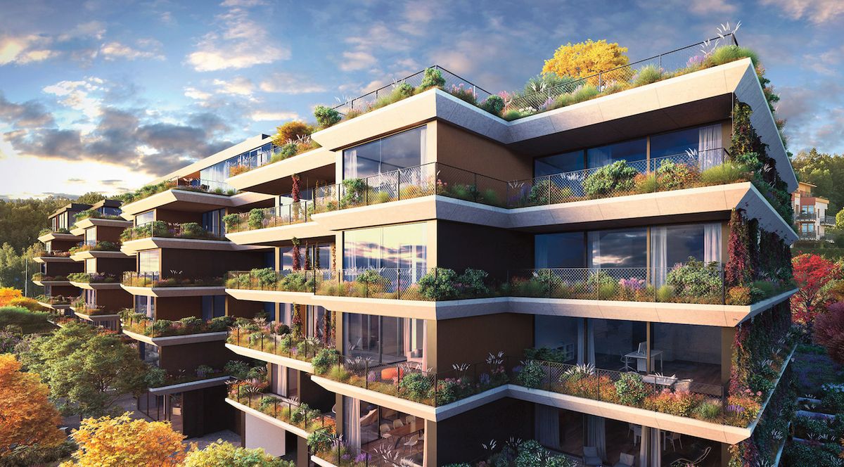 Zelené střechy mají i bytové domy. Rezidenční dům Sakura