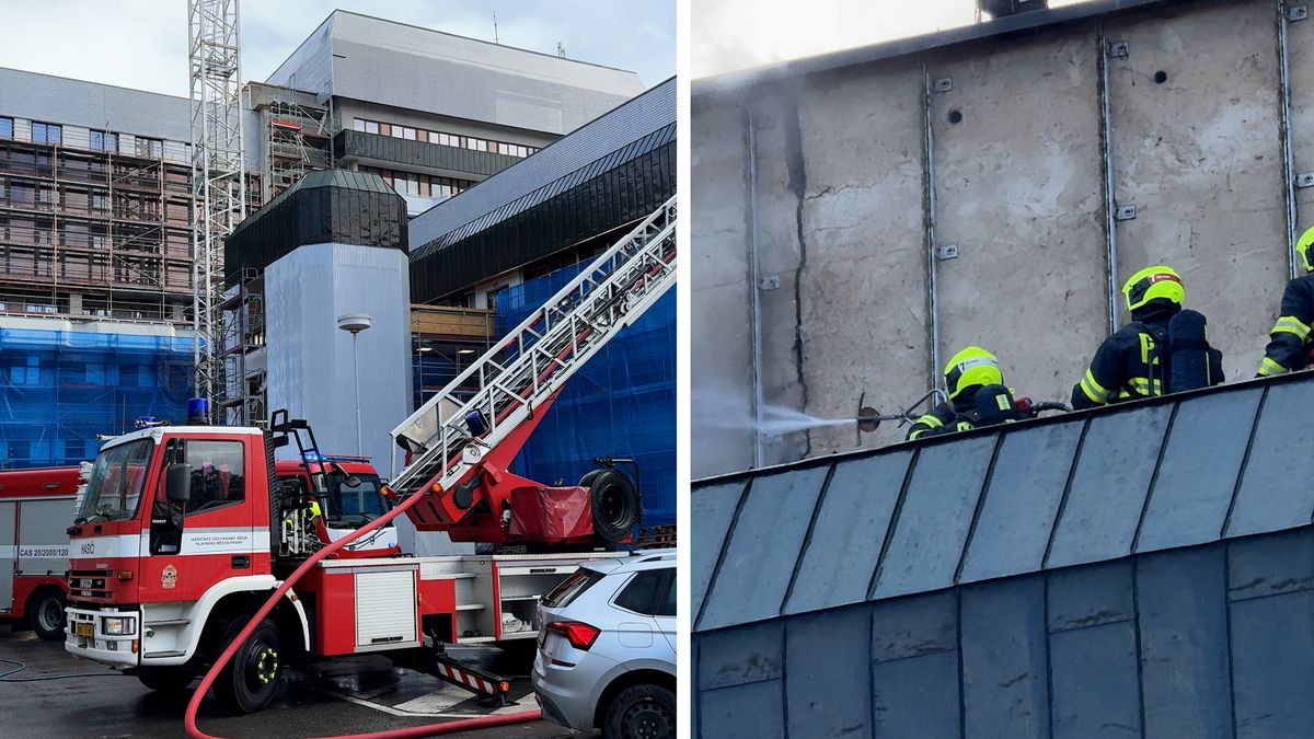 Hořelo na střeše gynekologie nemocnice v Praze