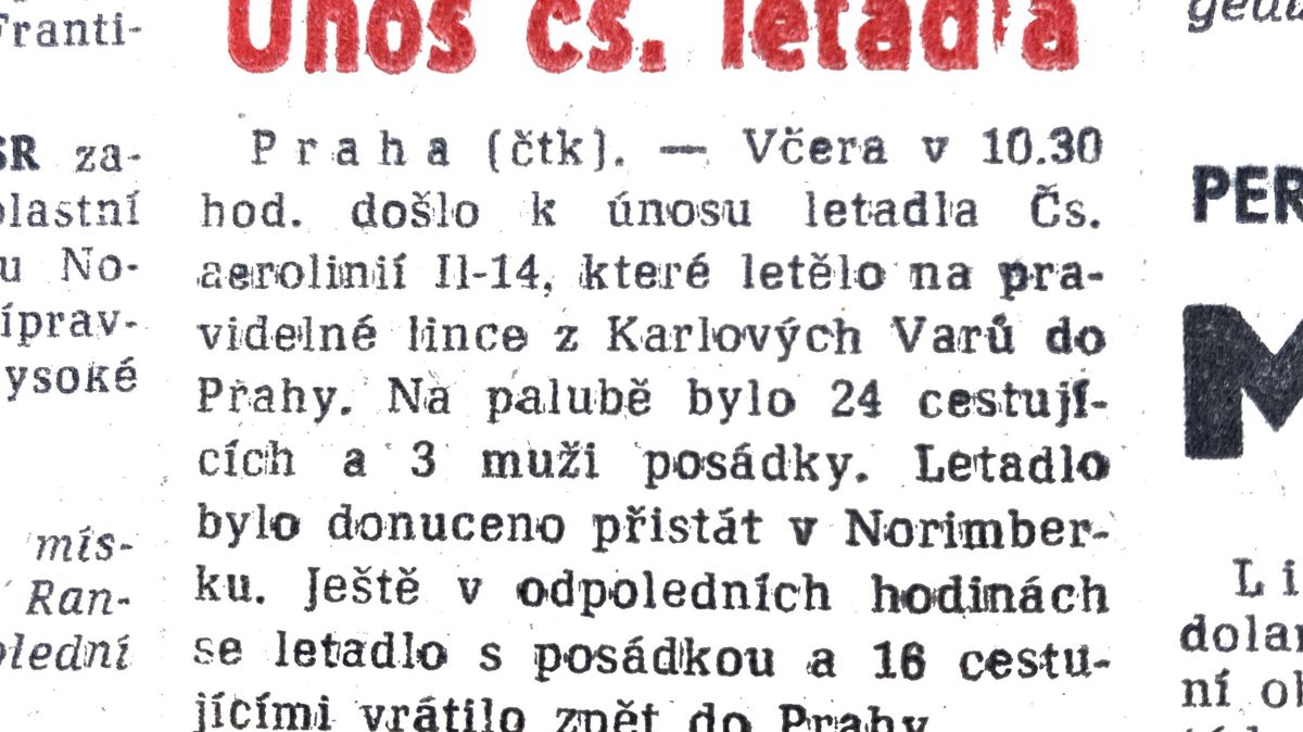 Neznáte někoho z letu OK 096 z Prahy? Hledají se pamětníci únosu letadla z roku 1970