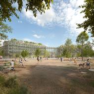 Vizualizace dostavby 4. kvadrantu při pohledu od Generálního štábu AČR, tým: MVRDV (Nizozemsko)