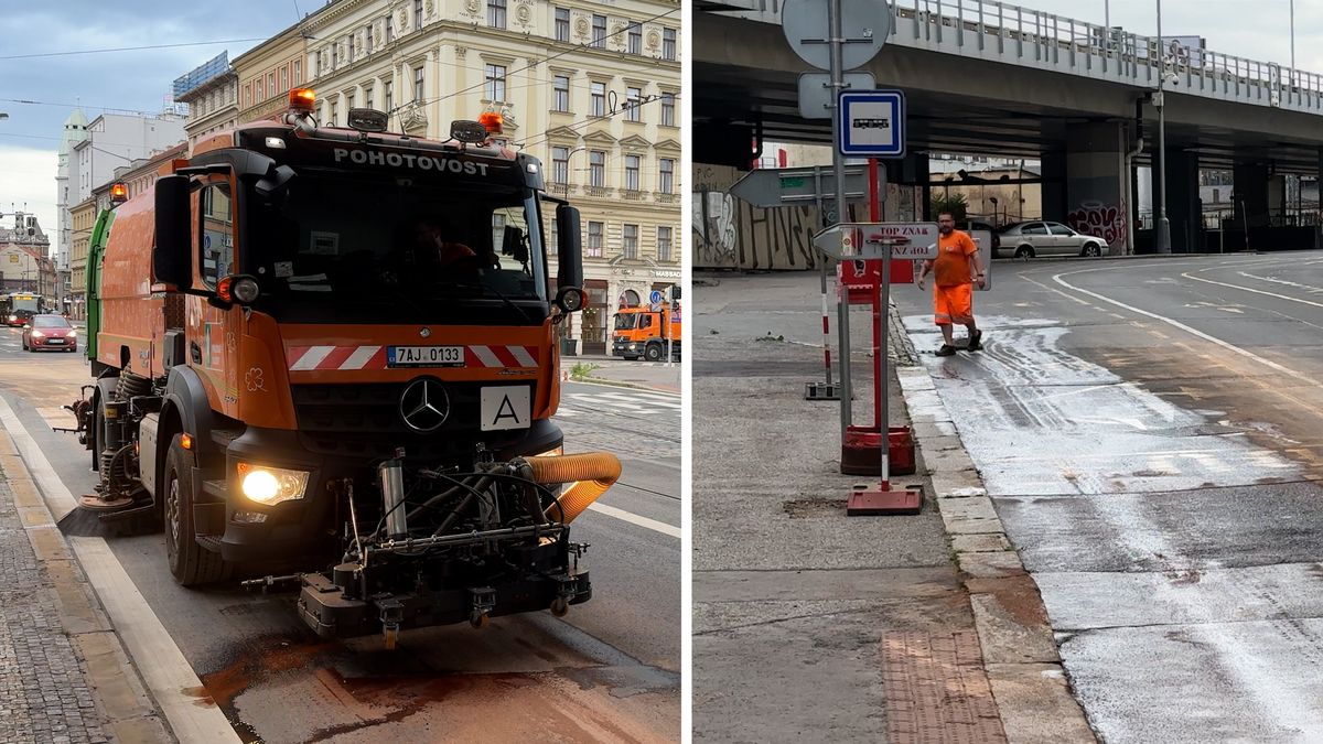 Olej z pražského fastfoodu rozjezdila auta po 200 metrech vozovky