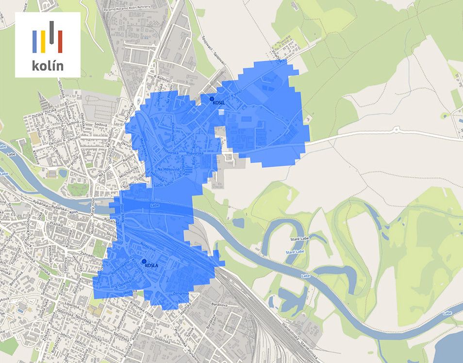 Mapa pokrytí 5G internetu od O2 v Kolíně
