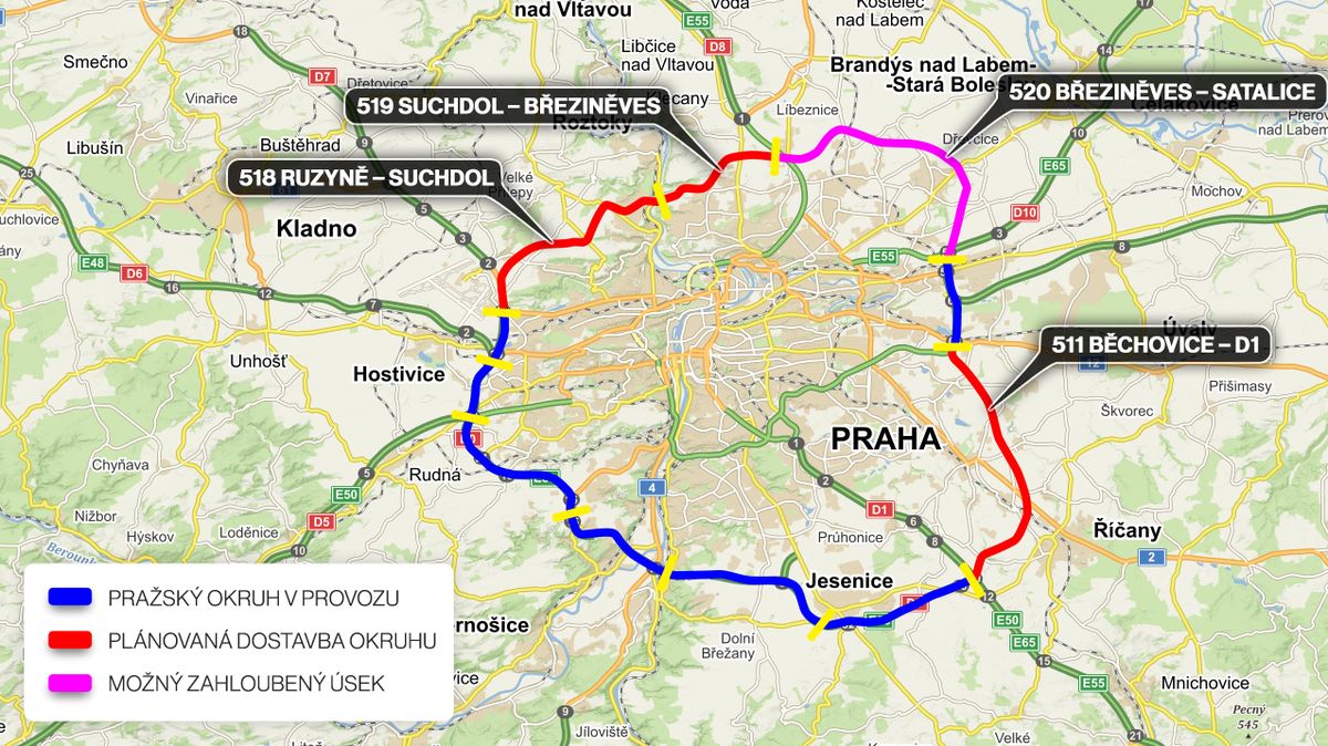 Praha bude chtít Pražský okruh zahloubit nebo vybudovat tunely