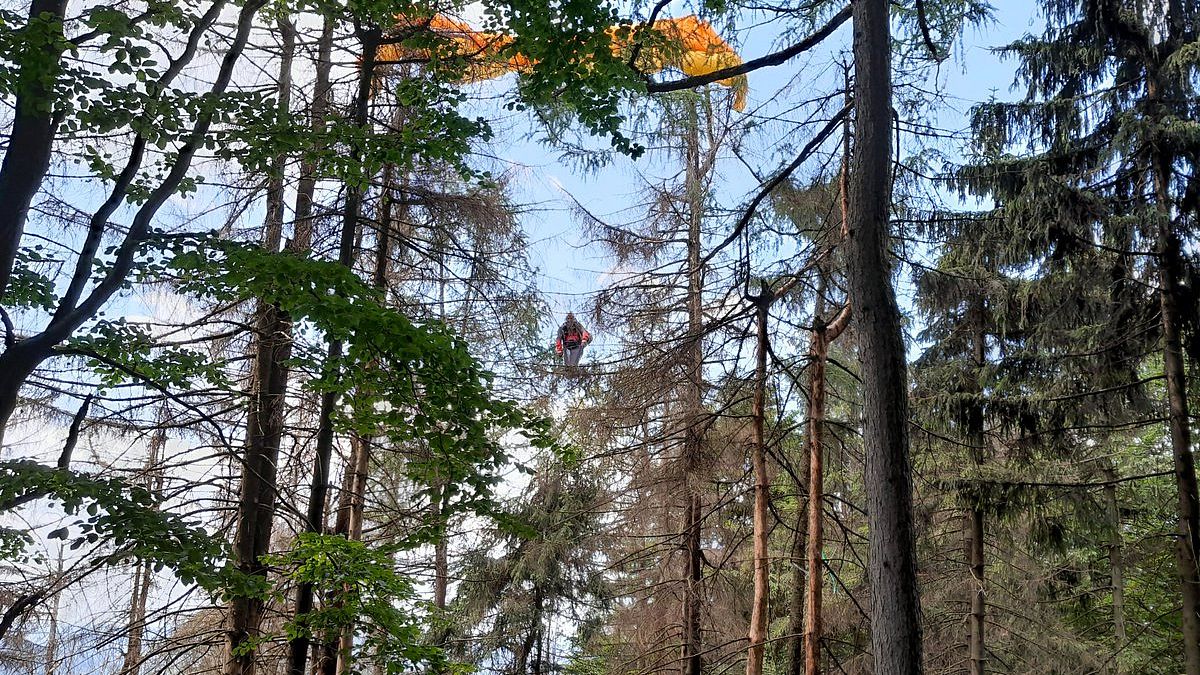 Paraglidista se zřítil na Kozákově do korun stromů