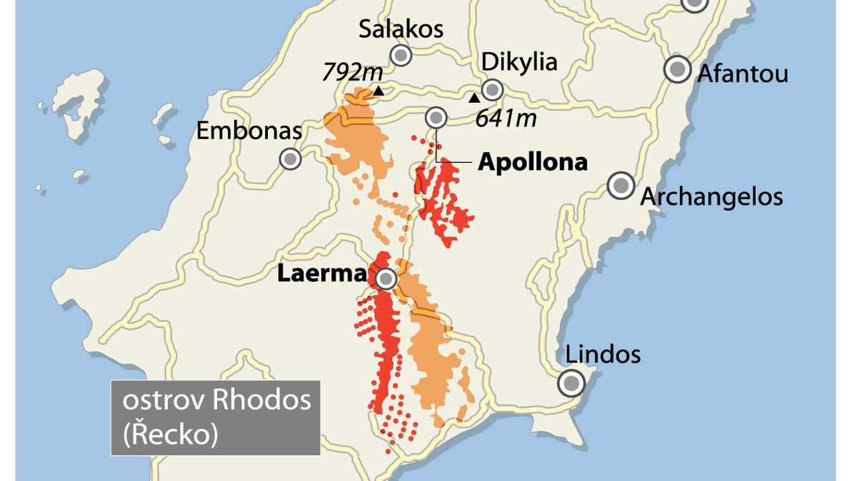 Mapy: Kde hoří na Rhodu a v celém Řecku