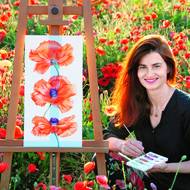 Umělkyně stále pracuje se stejnou značkou akvarelových barev, které kdysi dostala darem a oblíbila si je.