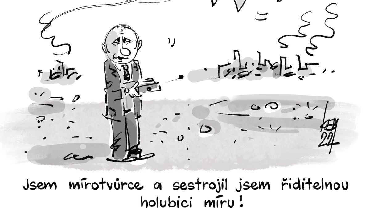 Putin s holubicí míru či mýlící se Zeman. Začíná aukce Kemelových kreseb pro Ukrajinu