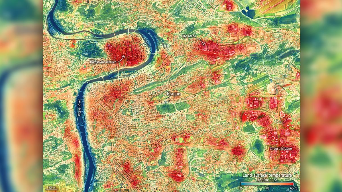Satelitní snímky odhalují pražské tepelné ostrovy