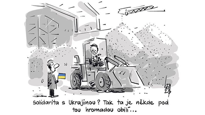 Solidarity with Ukraine?  So she's somewhere under that pile of grain...
