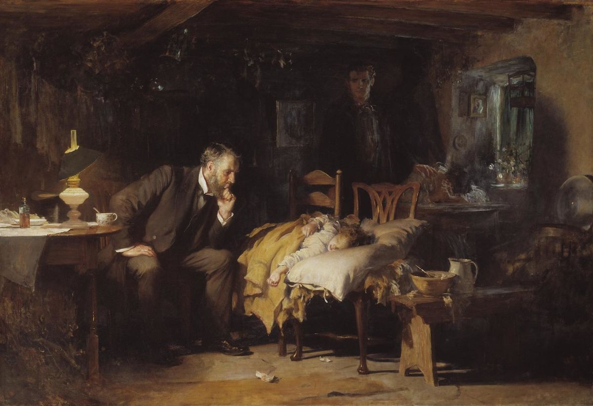 Luke Fildes: Lékař (1891), momentálně k vidění na online prohlídce londýnské galerie Tate (tate.org.uk)
