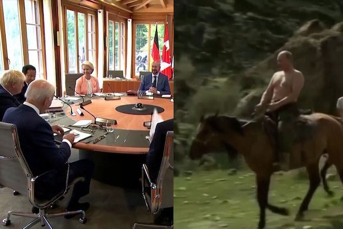 Lídři na summitu G7 si dělali legraci z Putina a jeho polonahých propagačních videí