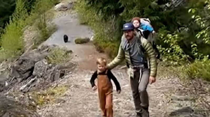 Rodinu s malými dětmi pronásledoval na túře v Kanadě medvěd. Natočili ho