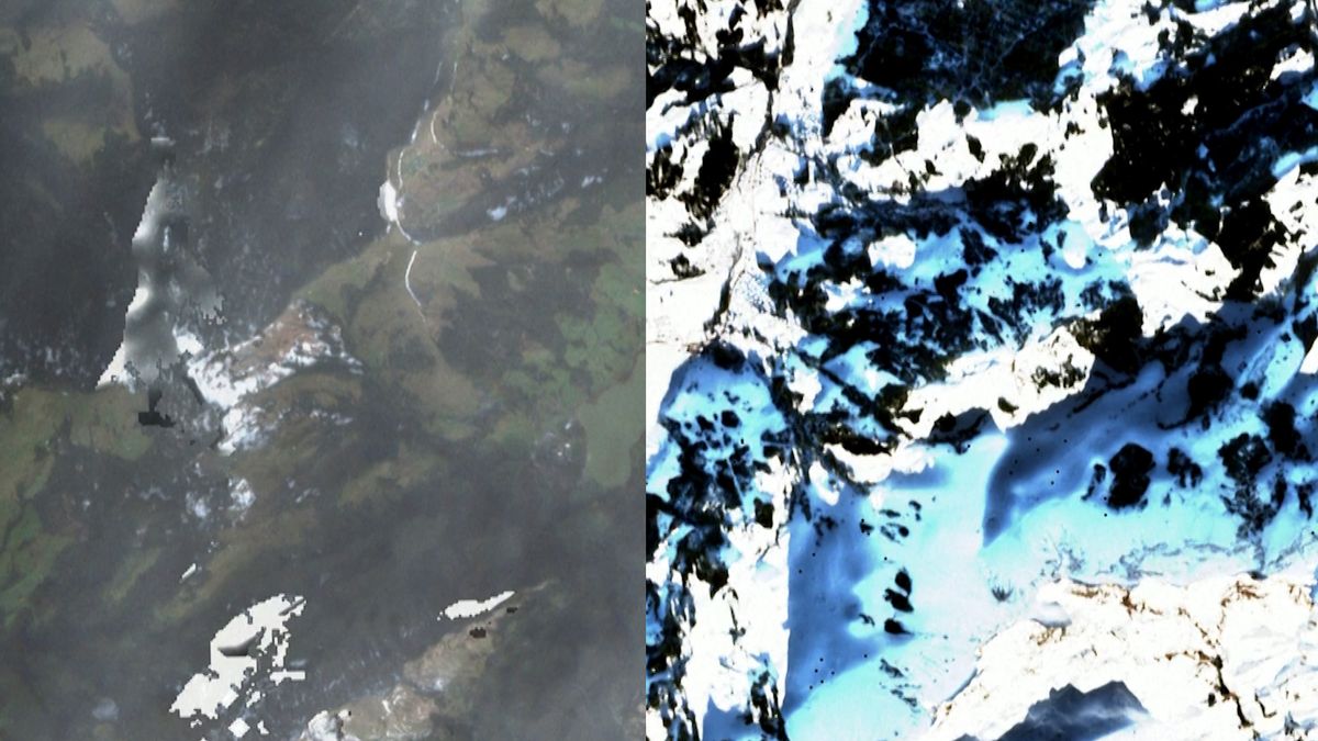 Oproti loňsku jsou lyžařská střediska v Evropě bez sněhu, ukazují satelitní snímky