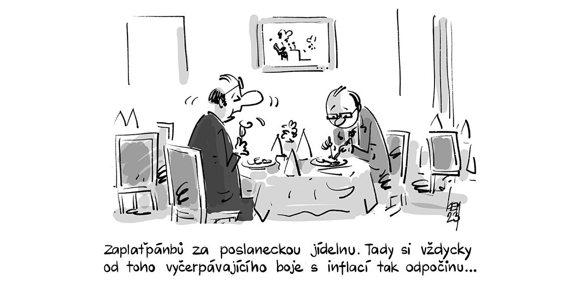 Zaplaťpánbů za poslaneckou jídelnu. Tady si vždycky od toho vyčerpávajícího boje s inflací tak odpočinu... 