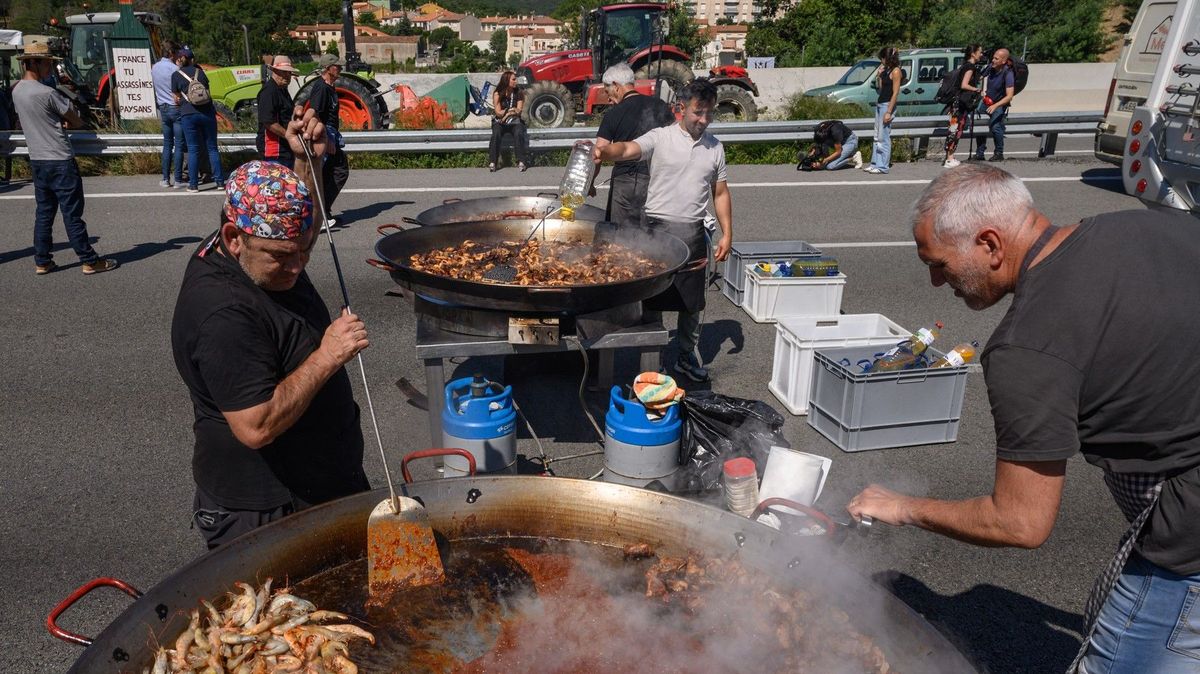 Zemědělci ochromili dopravu ve Francii a Španělsku. Na dálnici si grilovali krevety