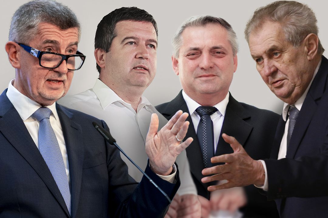 Zleva Andrej Babiš, Jan Hamáček, Petr Rafaj a Miloš Zeman