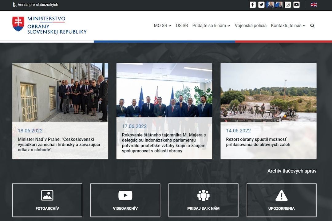 Web slovenského ministerstva obrany 