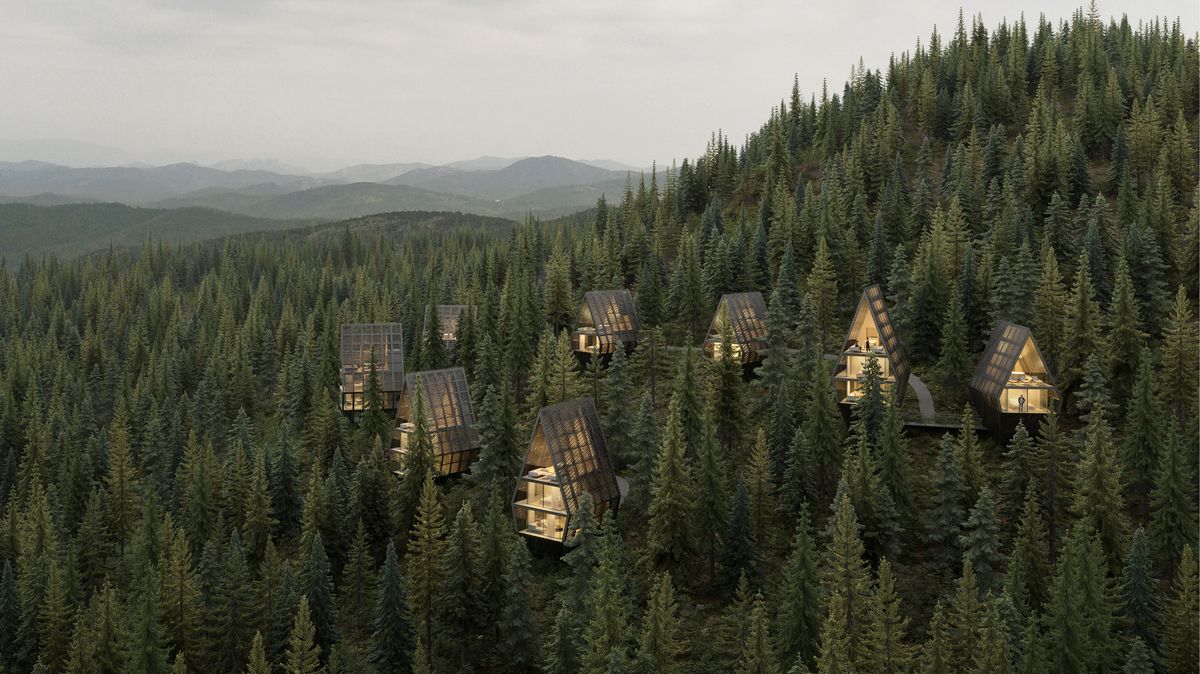 Domky na stromě, ale bez stromu: Architekti vymysleli roztomilé chatky ladící s okolními lesy