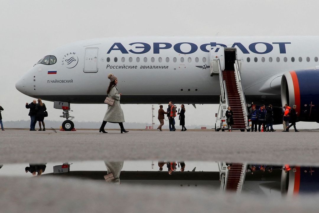 Airbus A350 Aeroflotu na moskevském letišti Šeremetěvo 