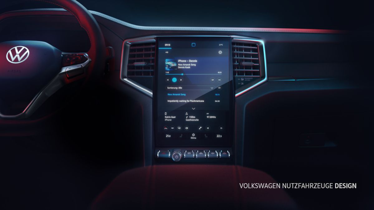 Amarok dostane obří vertikálně umístěnou obrazovku, ukazuje Volkswagen