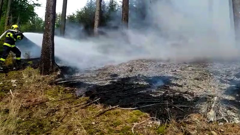 Požár lesa nad Březovskou přehradou