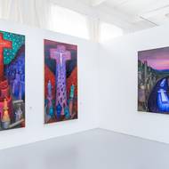 Jaroslav Róna má jasně rozpoznatelný rukopis, který reflektuje zejména barevnost jeho obrazů.