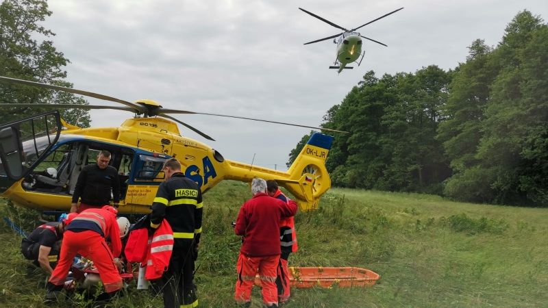 Lesníka na Znojemsku bodl sršeň. Zasahovaly dva vrtulníky, záchranáře dovezl traktor
