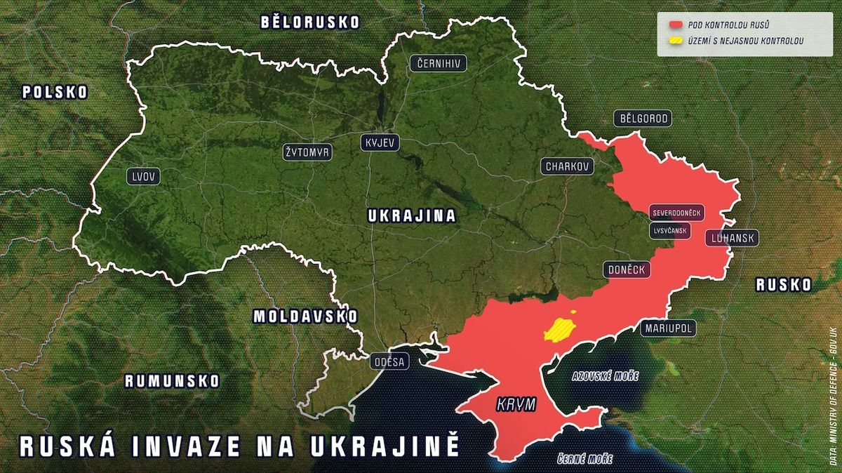 Aktuální mapa ruské invaze na Ukrajinu